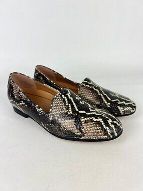 Vionic Womens Willa Boa Snake Embossed Brown Leather Loafer Comfort size 7